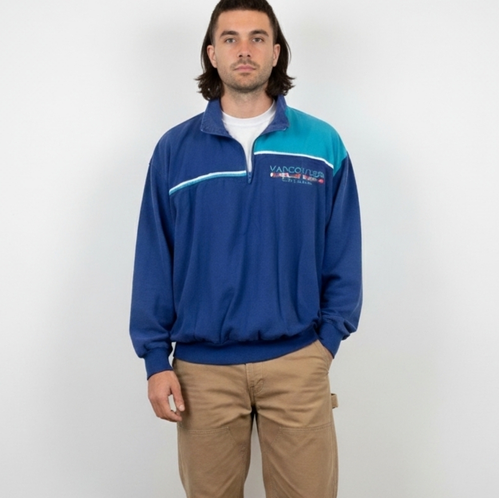 Vintage 90s Blue Vancouver Cotton Bomber Track Jacket Windbreaker Mens Medium
